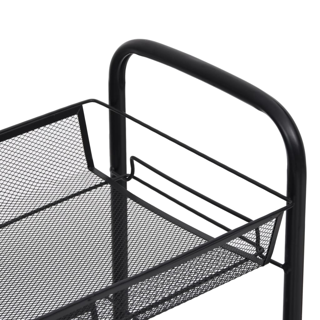 vidaXL Kitchen Trolley Rolling Storage Utility Cart with Mesh Baskets Iron-9