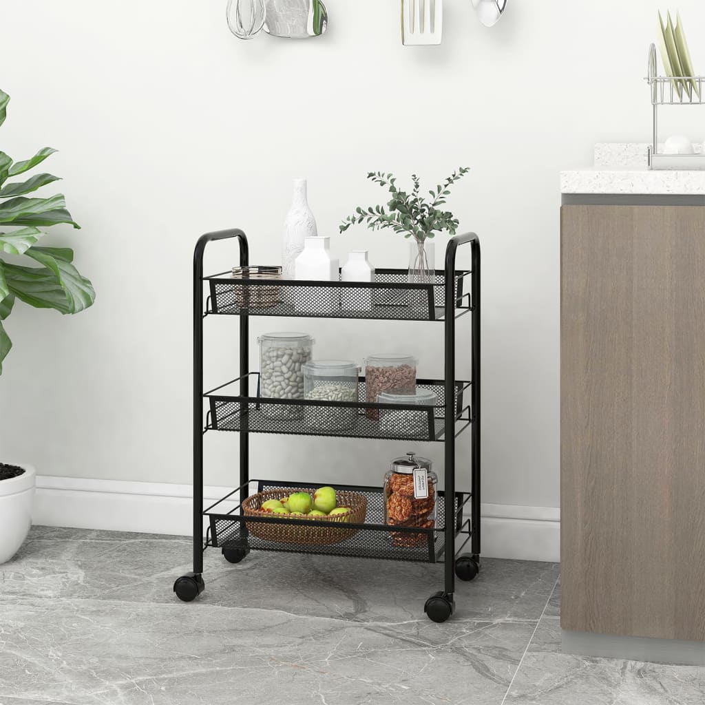 vidaXL Kitchen Trolley Rolling Storage Utility Cart with Mesh Baskets Iron-52
