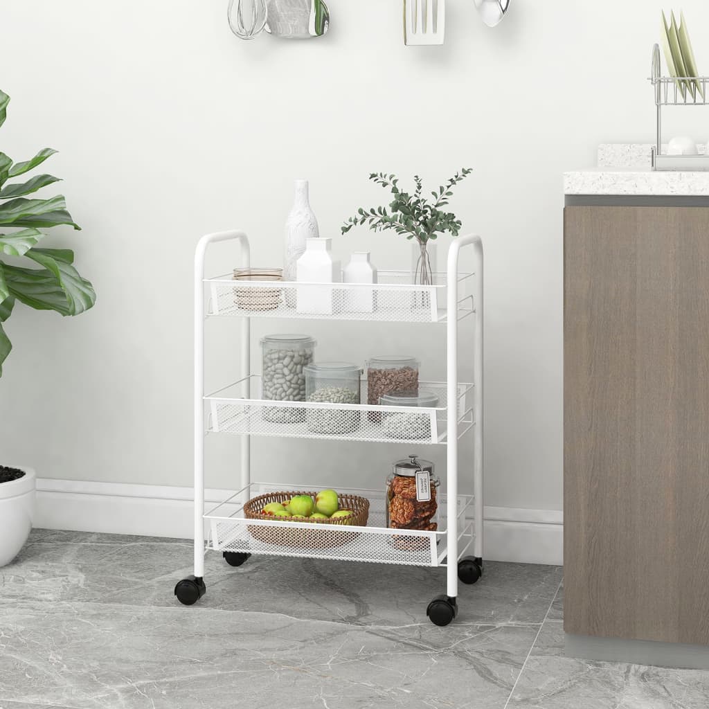 vidaXL Kitchen Trolley Rolling Storage Utility Cart with Mesh Baskets Iron-28