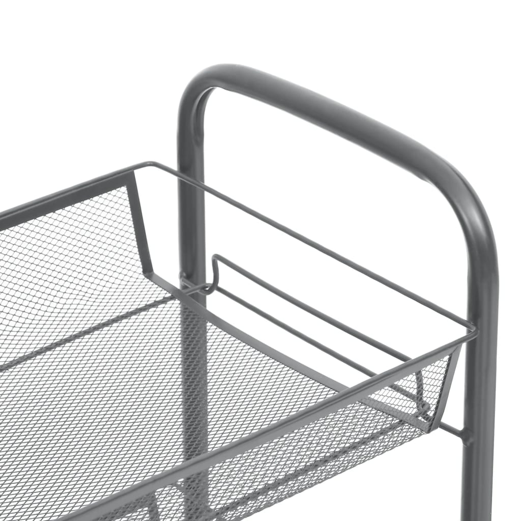 vidaXL Kitchen Trolley Rolling Storage Utility Cart with Mesh Baskets Iron-22