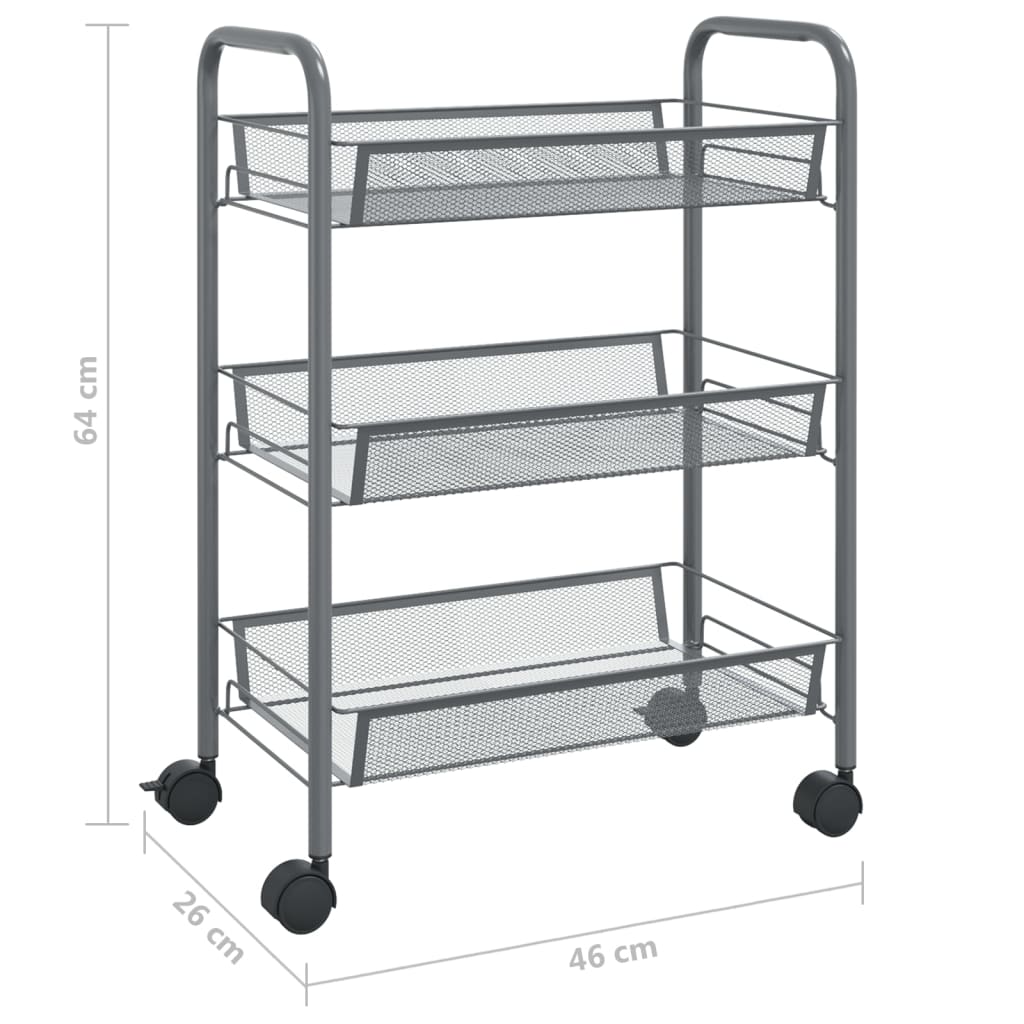 vidaXL Kitchen Trolley Rolling Storage Utility Cart with Mesh Baskets Iron-36