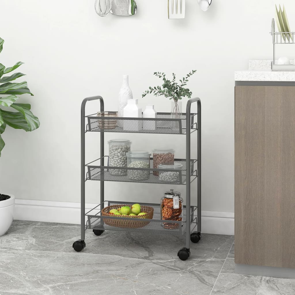 vidaXL Kitchen Trolley Rolling Storage Utility Cart with Mesh Baskets Iron-1