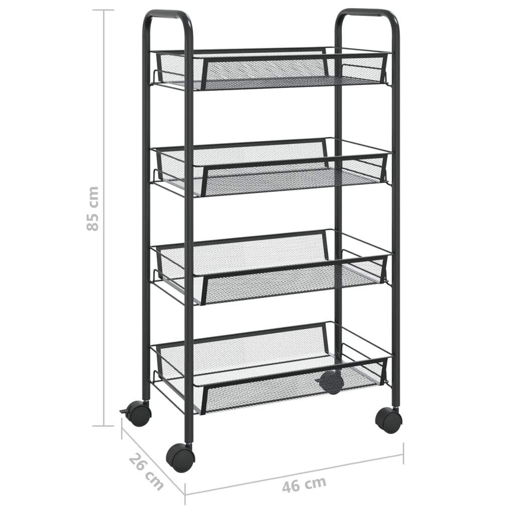vidaXL Kitchen Trolley Rolling Storage Utility Cart with Mesh Baskets Iron-3