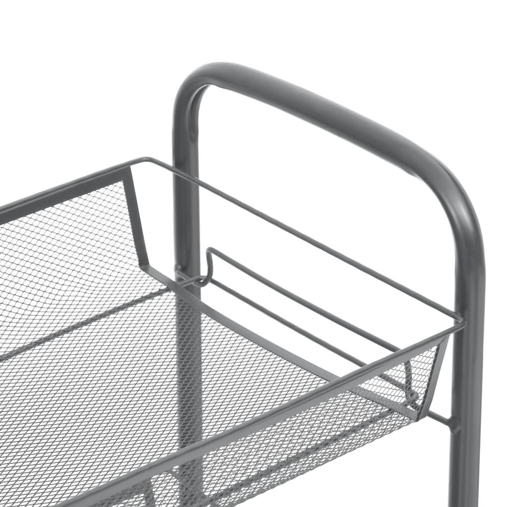 vidaXL Kitchen Trolley Rolling Storage Utility Cart with Mesh Baskets Iron-63