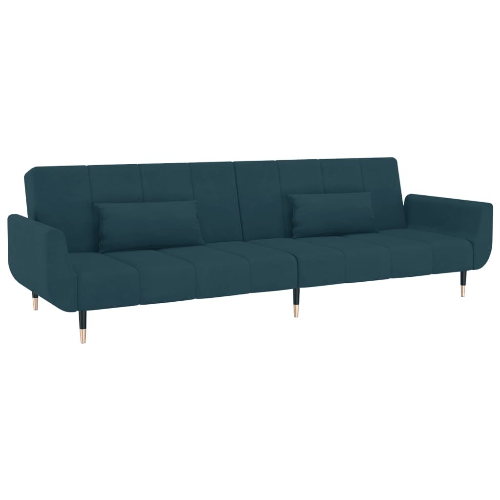 vidaXL 2-Seater Sofa Bed with Two Pillows Blue Velvet-4