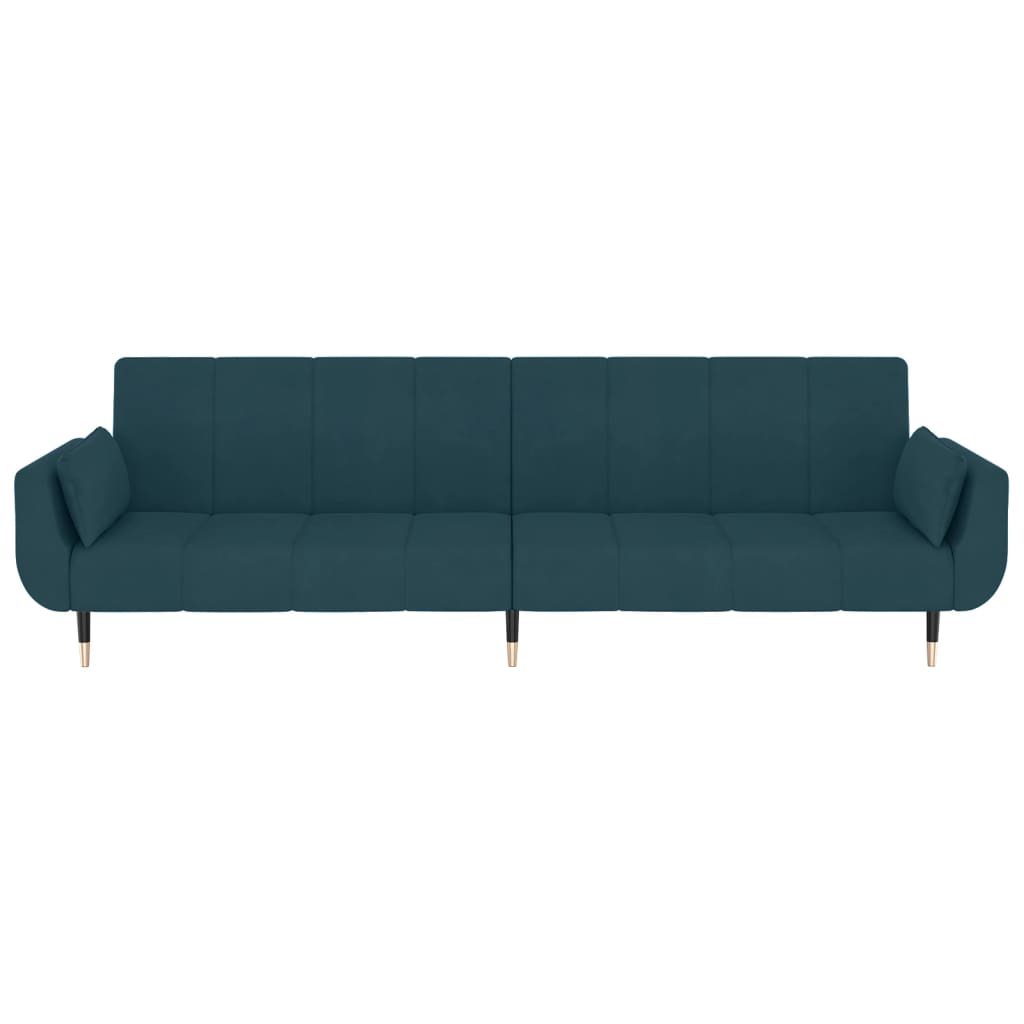 vidaXL 2-Seater Sofa Bed with Two Pillows Blue Velvet-5