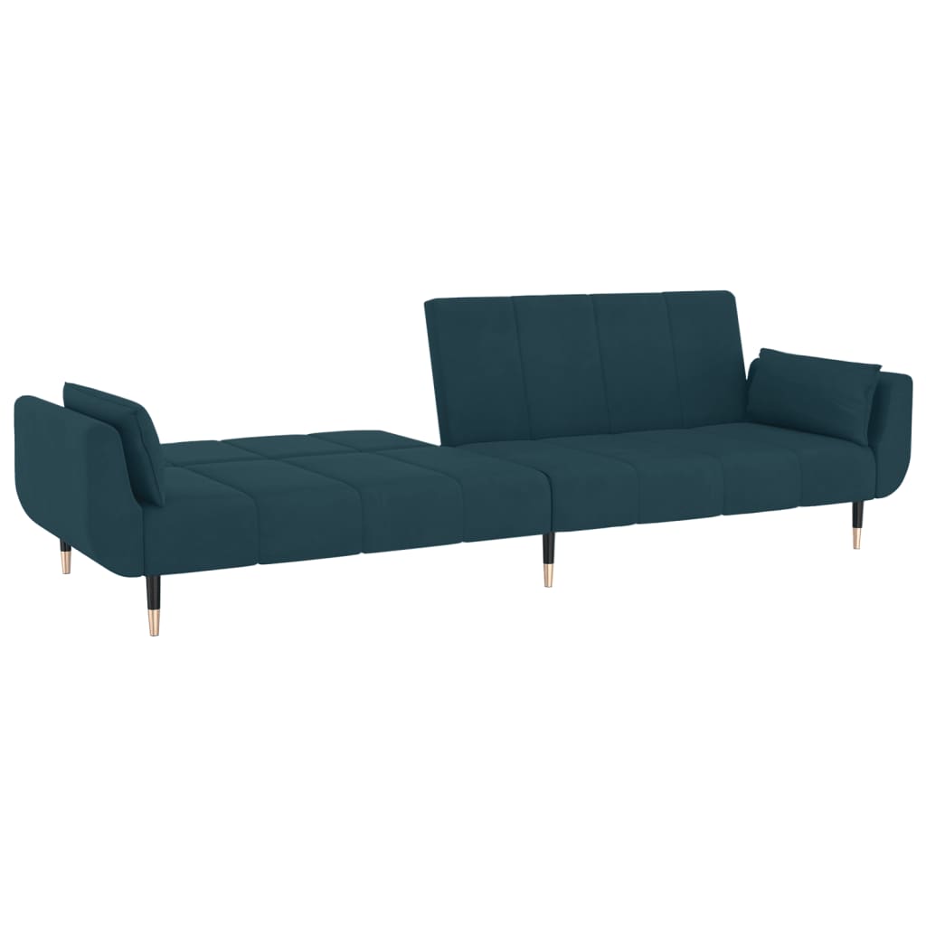 vidaXL 2-Seater Sofa Bed with Two Pillows Blue Velvet-6