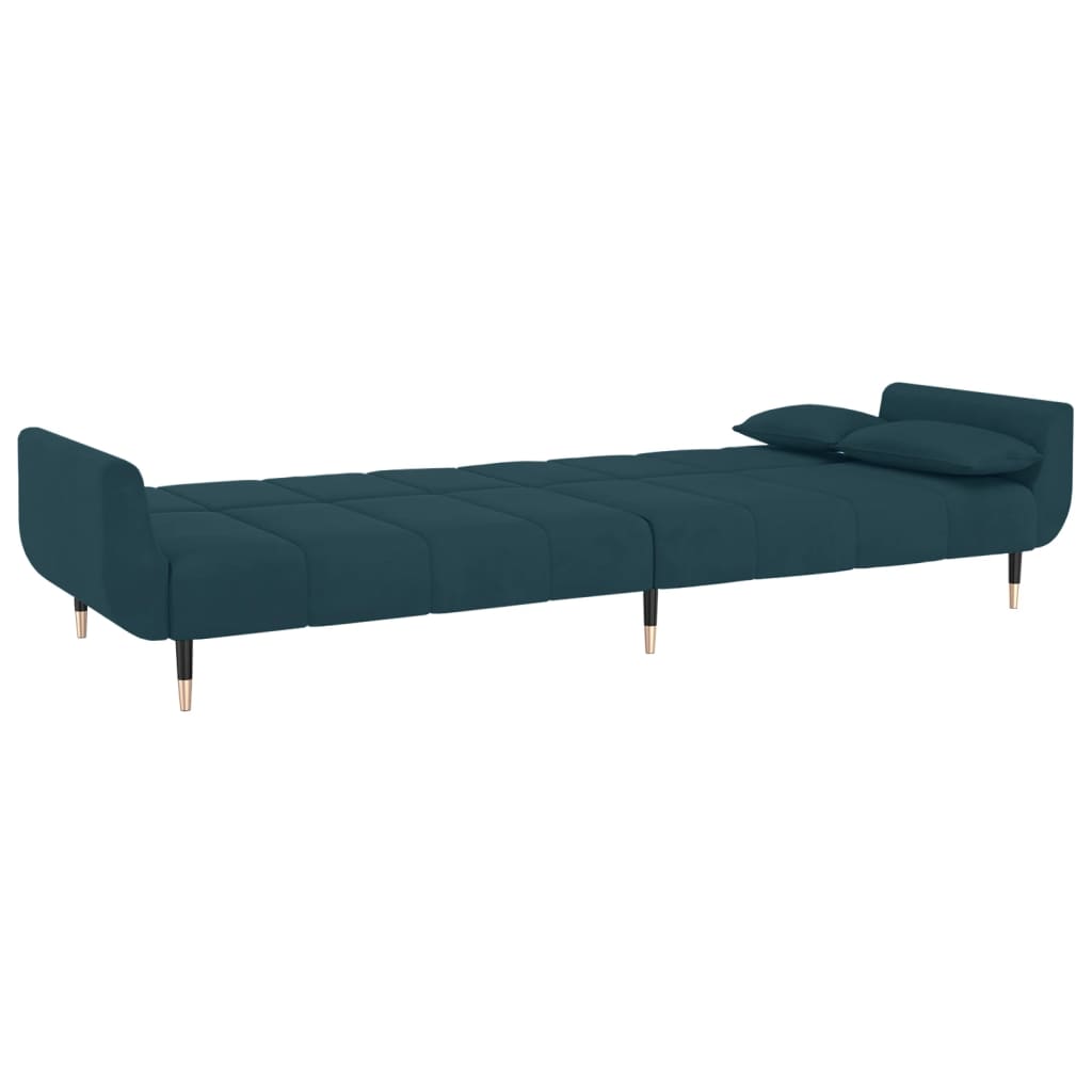 vidaXL 2-Seater Sofa Bed with Two Pillows Blue Velvet-7