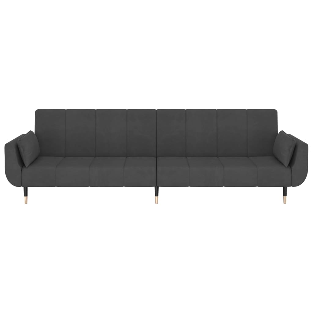 vidaXL 2-Seater Sofa Bed with Two Pillows Dark Gray Velvet-4