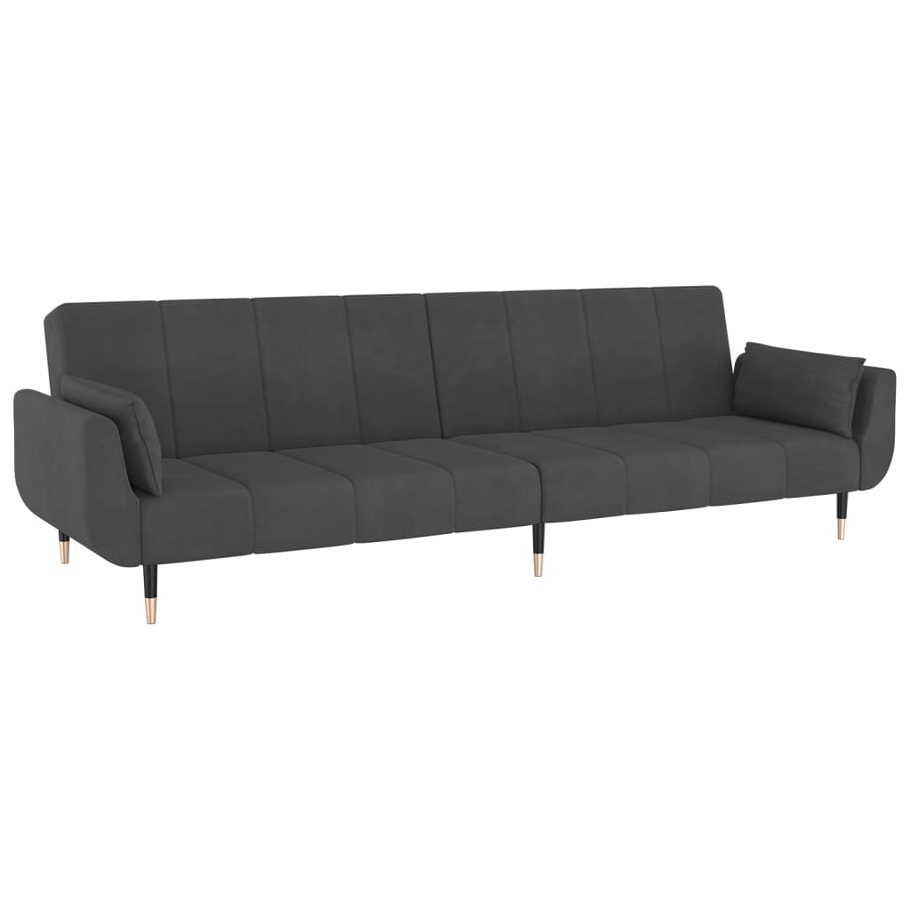 vidaXL 2-Seater Sofa Bed with Two Pillows Dark Gray Velvet-5