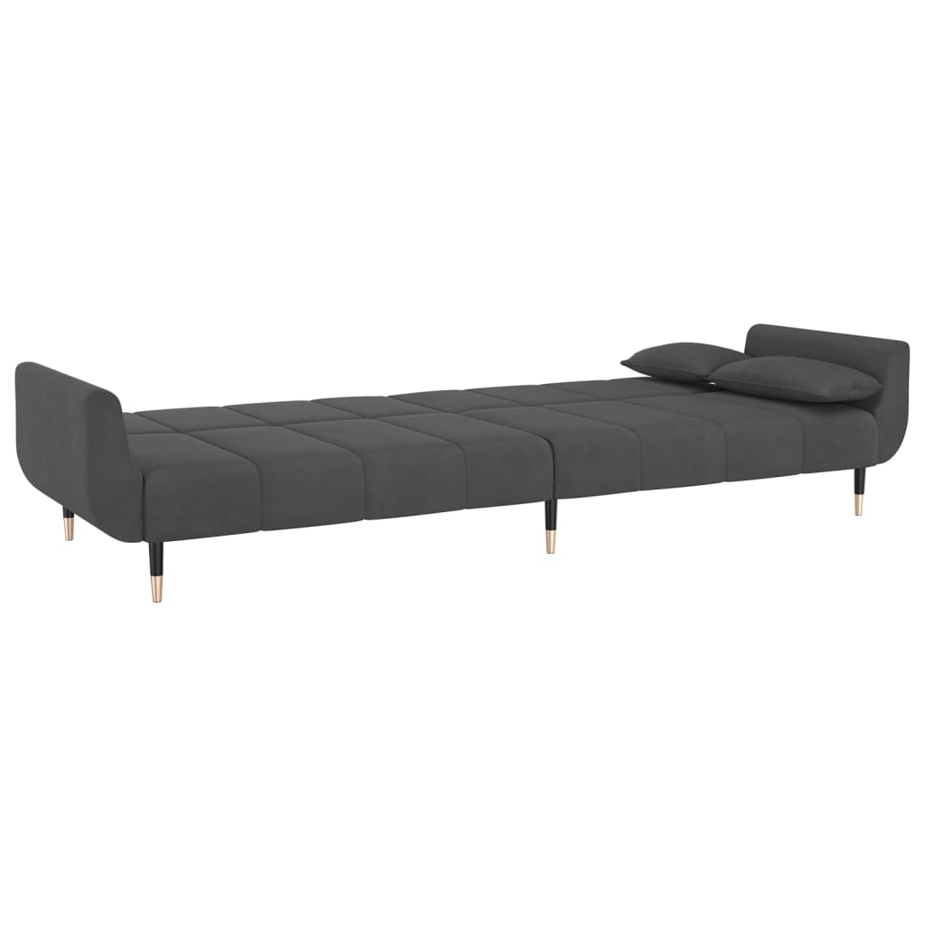 vidaXL 2-Seater Sofa Bed with Two Pillows Dark Gray Velvet-8