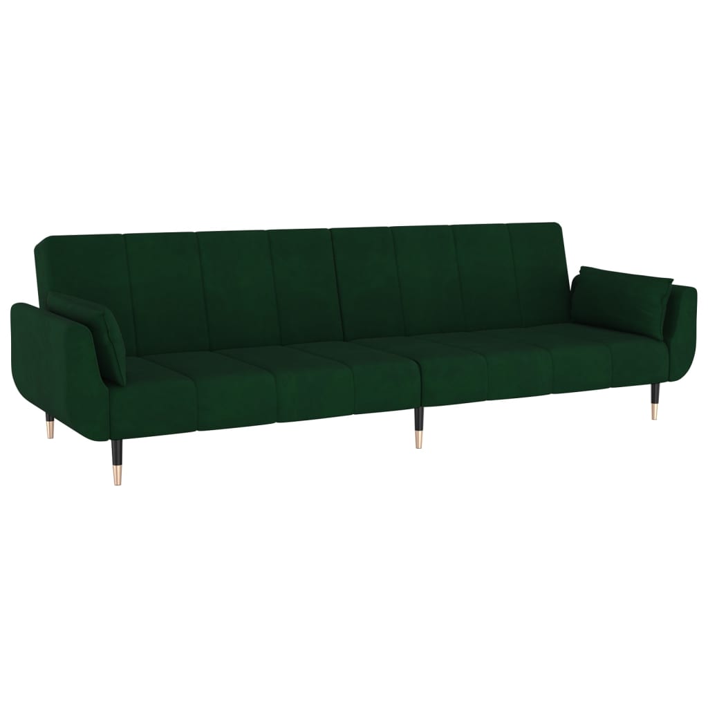 vidaXL 2-Seater Sofa Bed with Two Pillows Dark Green Velvet-4