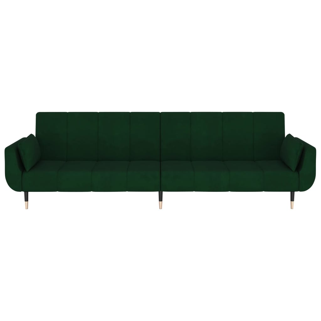 vidaXL 2-Seater Sofa Bed with Two Pillows Dark Green Velvet-5