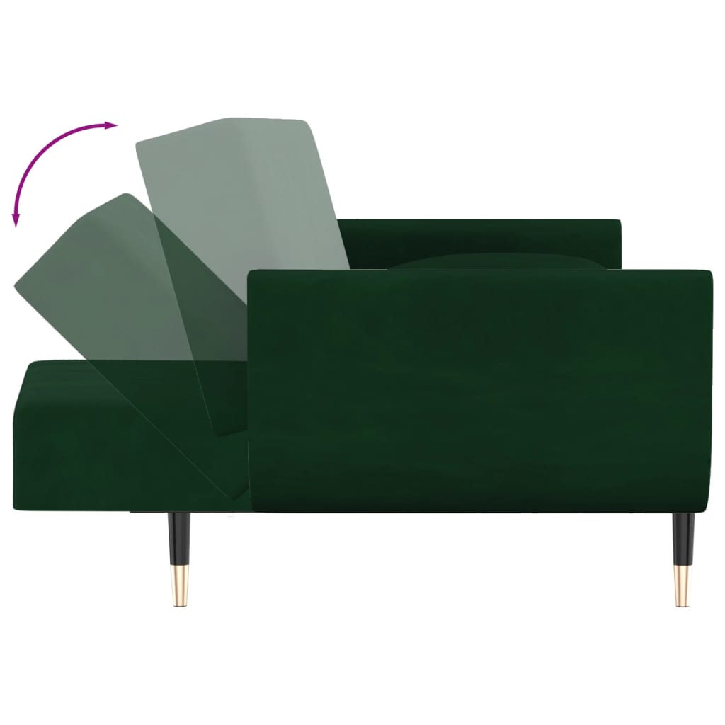 vidaXL 2-Seater Sofa Bed with Two Pillows Dark Green Velvet-6