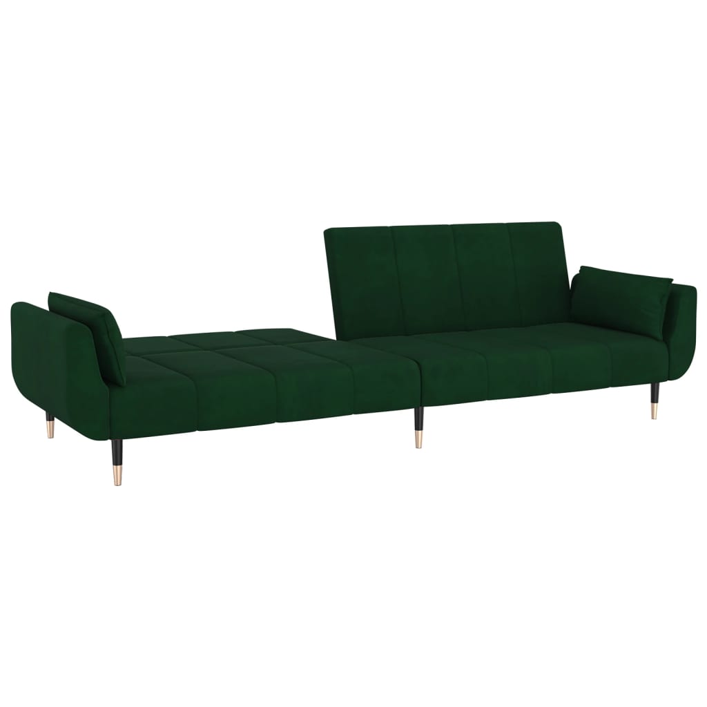vidaXL 2-Seater Sofa Bed with Two Pillows Dark Green Velvet-7