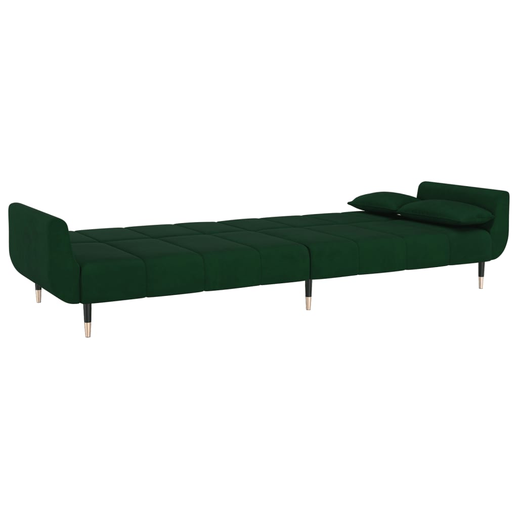 vidaXL 2-Seater Sofa Bed with Two Pillows Dark Green Velvet-8
