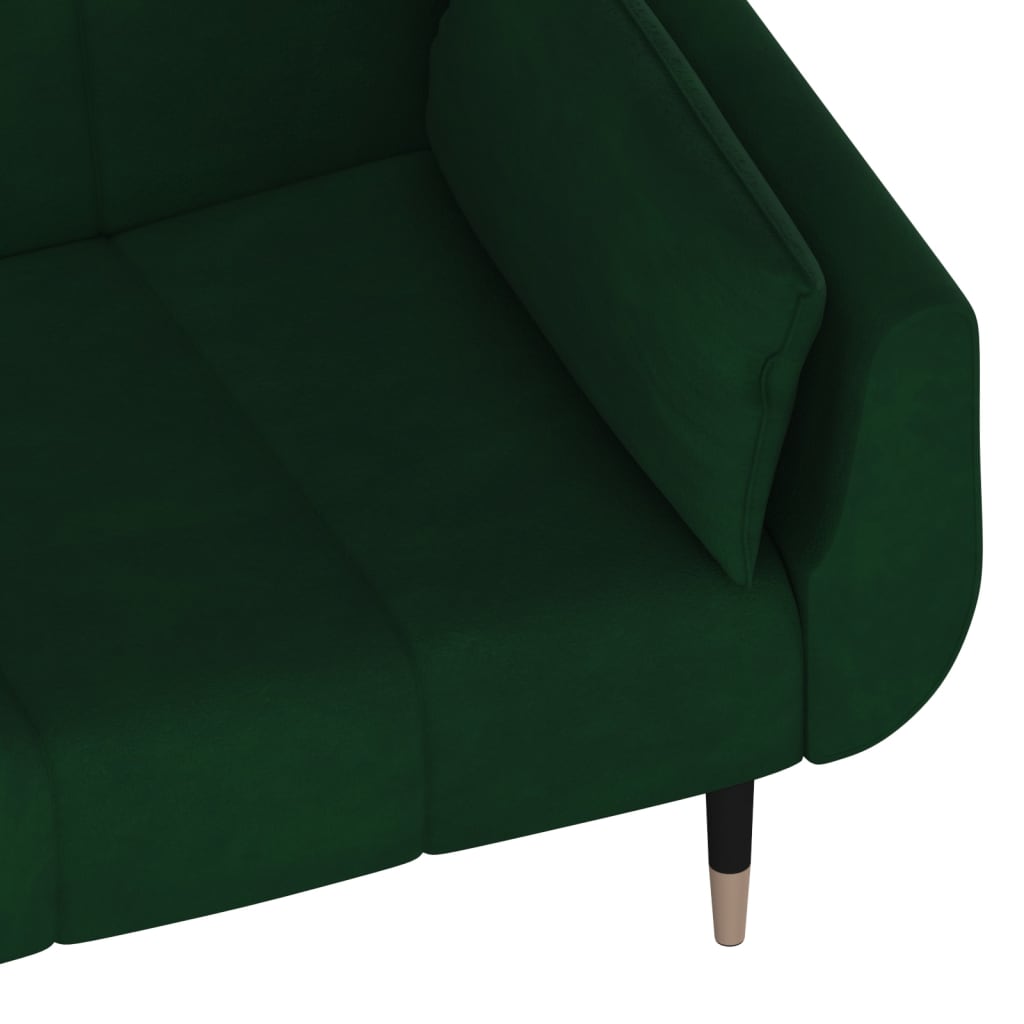 vidaXL 2-Seater Sofa Bed with Two Pillows Dark Green Velvet-9