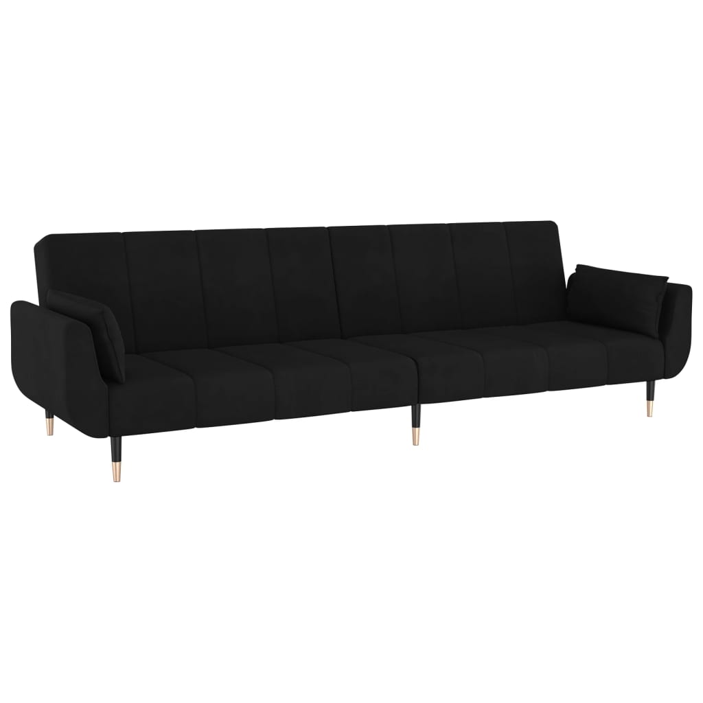 vidaXL 2-Seater Sofa Bed with Two Pillows Black Velvet-4