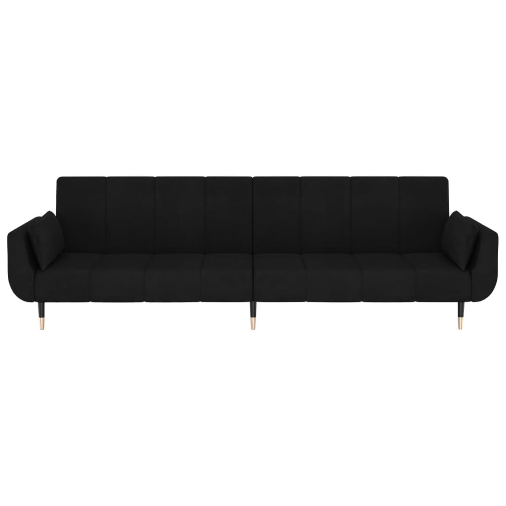 vidaXL 2-Seater Sofa Bed with Two Pillows Black Velvet-5
