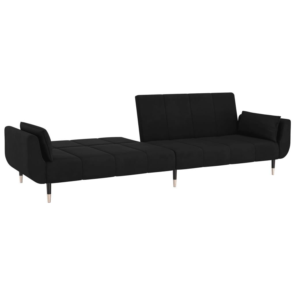 vidaXL 2-Seater Sofa Bed with Two Pillows Black Velvet-7