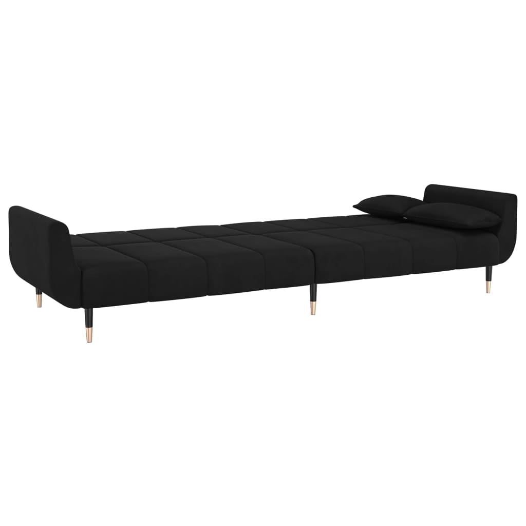 vidaXL 2-Seater Sofa Bed with Two Pillows Black Velvet-8