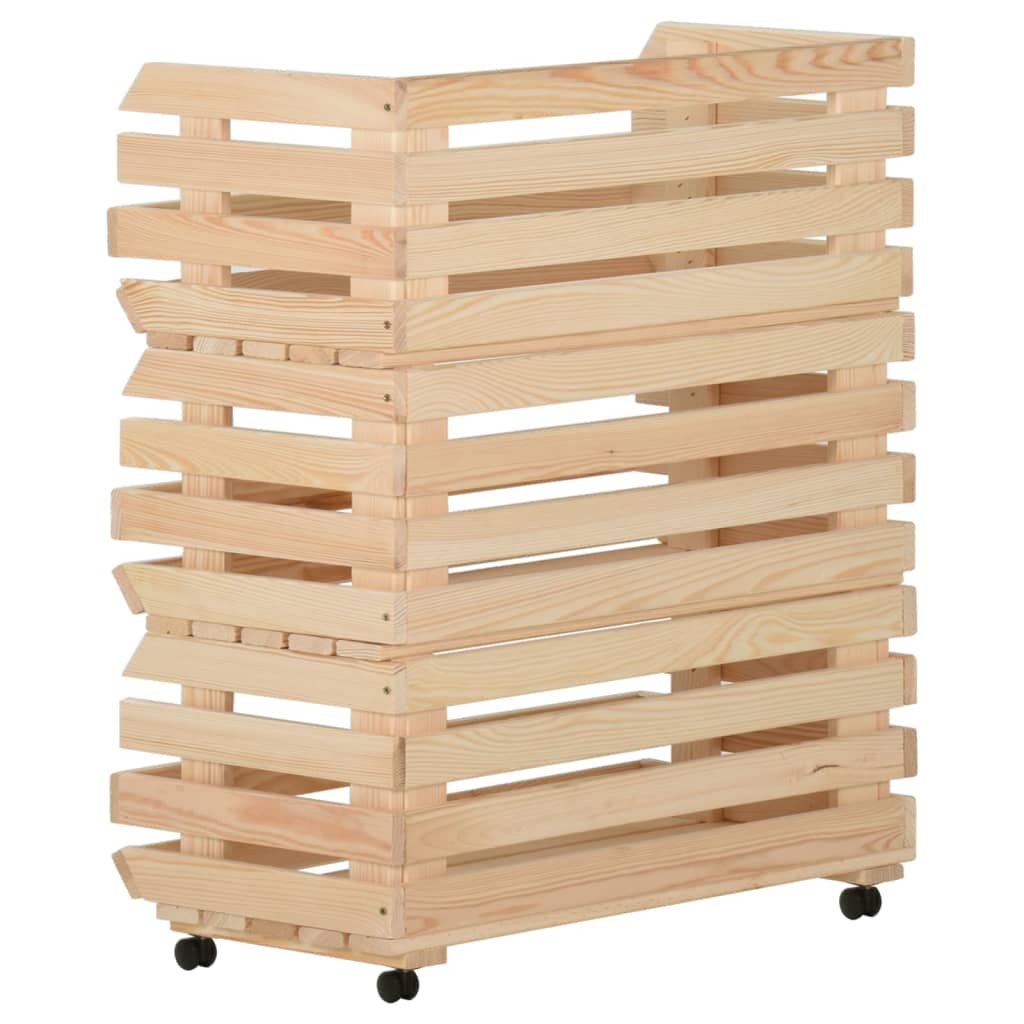 vidaXL Kitchen Cart Vegetable Storage Basket Rolling Cart Solid Wood Pine-12