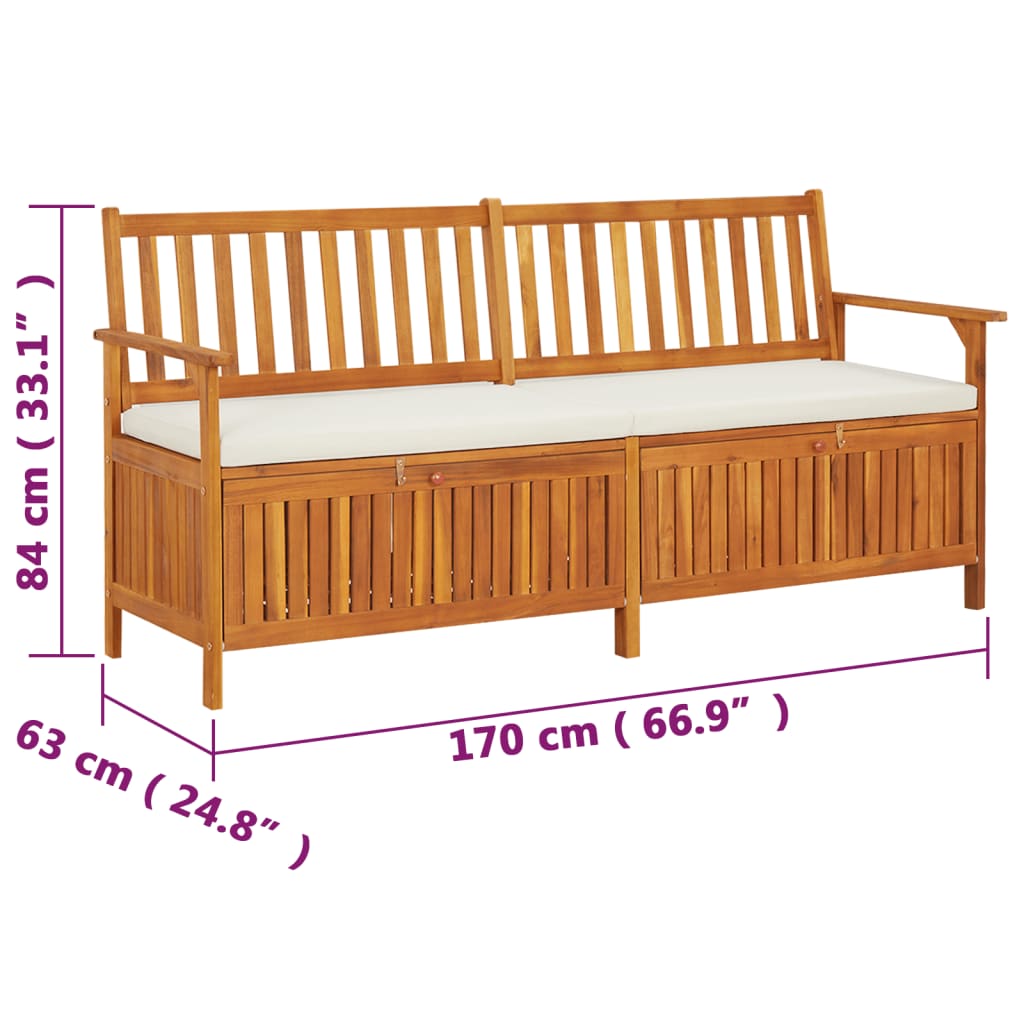 vidaXL Outdoor Storage Bench Deck Box for Patio Furniture Solid Wood Acacia-47