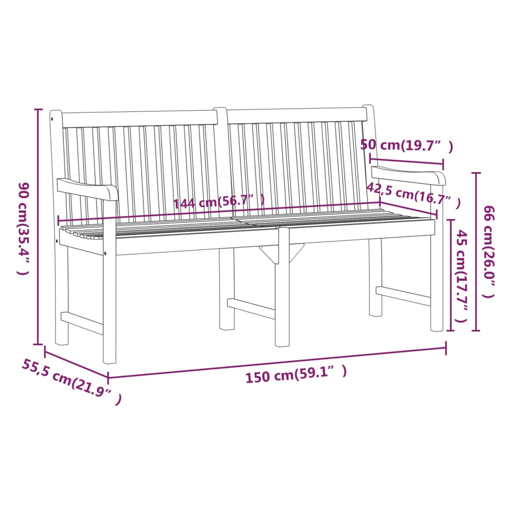 vidaXL Outdoor Patio Bench Garden Park Bench with Armrests Solid Wood Acacia-23