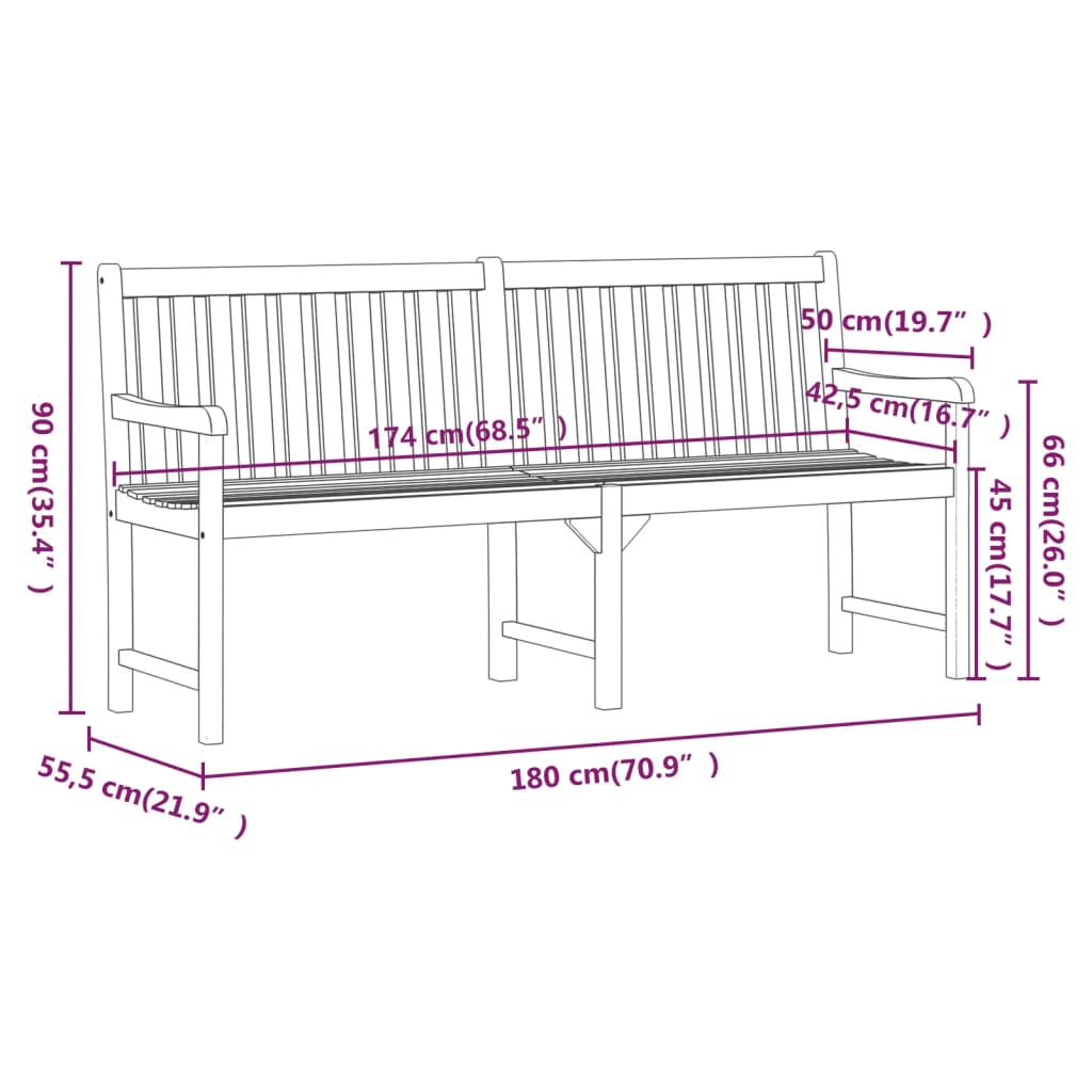 vidaXL Outdoor Patio Bench Garden Park Bench with Armrests Solid Wood Acacia-4