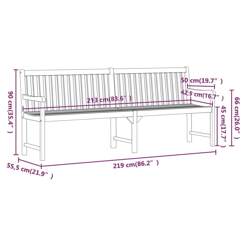 vidaXL Outdoor Patio Bench Garden Park Bench with Armrests Solid Wood Acacia-16