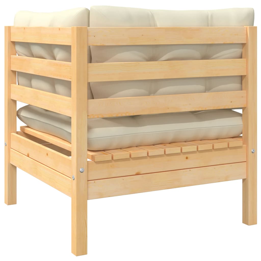 vidaXL Patio Corner Sofa with Cream Cushions Solid Pinewood-2