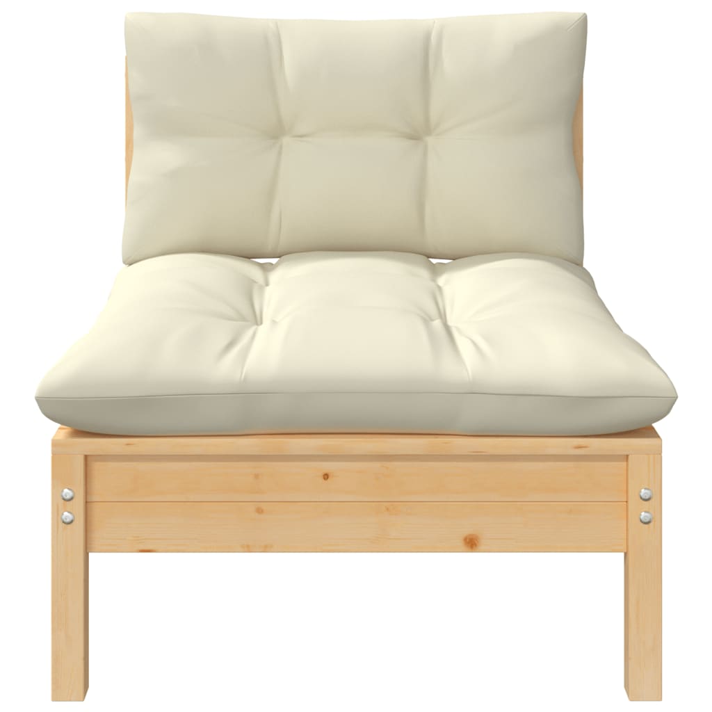 vidaXL Patio Middle Sofa with Cream Cushions Solid Pinewood-0
