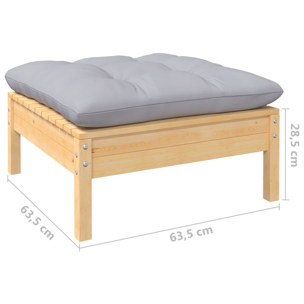 vidaXL Patio Footstool with Gray Cushion Solid Pinewood-3