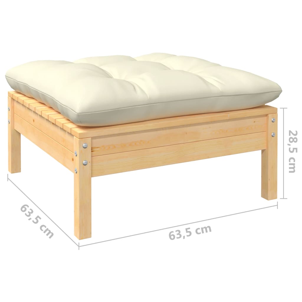 vidaXL Patio Footstool with Cream Cushion Solid Pinewood-3