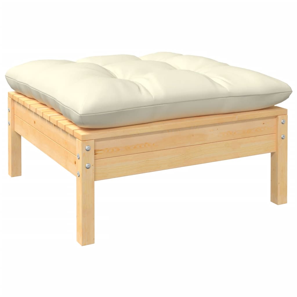 vidaXL 3 Piece Patio Lounge Set with Cream Cushions Solid Pinewood-2