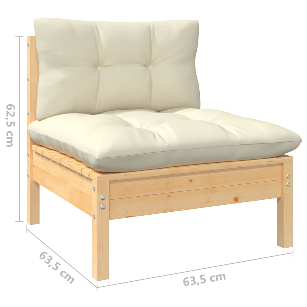vidaXL 3 Piece Patio Lounge Set with Cream Cushions Solid Pinewood-6