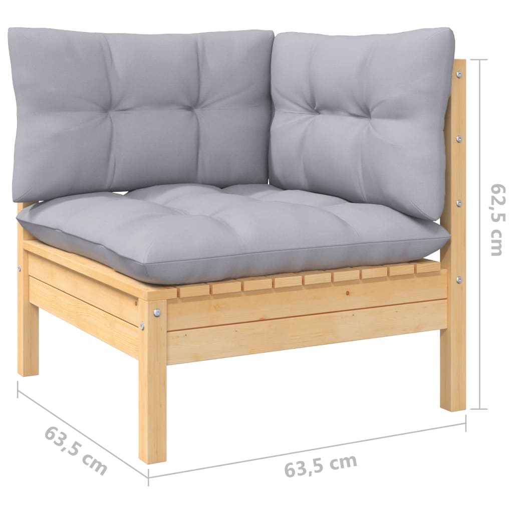 vidaXL 3 Piece Patio Lounge Set with Gray Cushions Solid Pinewood-6