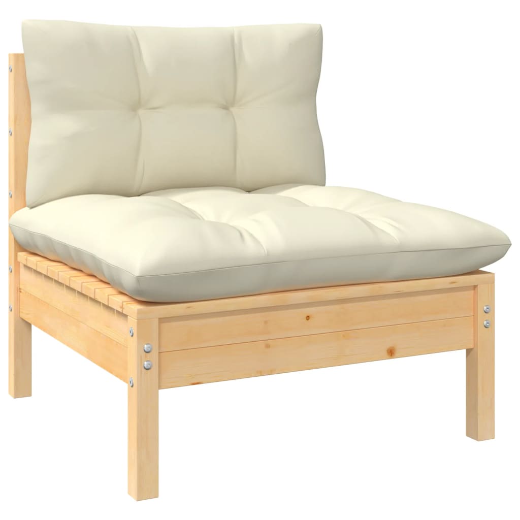 vidaXL 3 Piece Patio Lounge Set with Cream Cushions Solid Pinewood-1