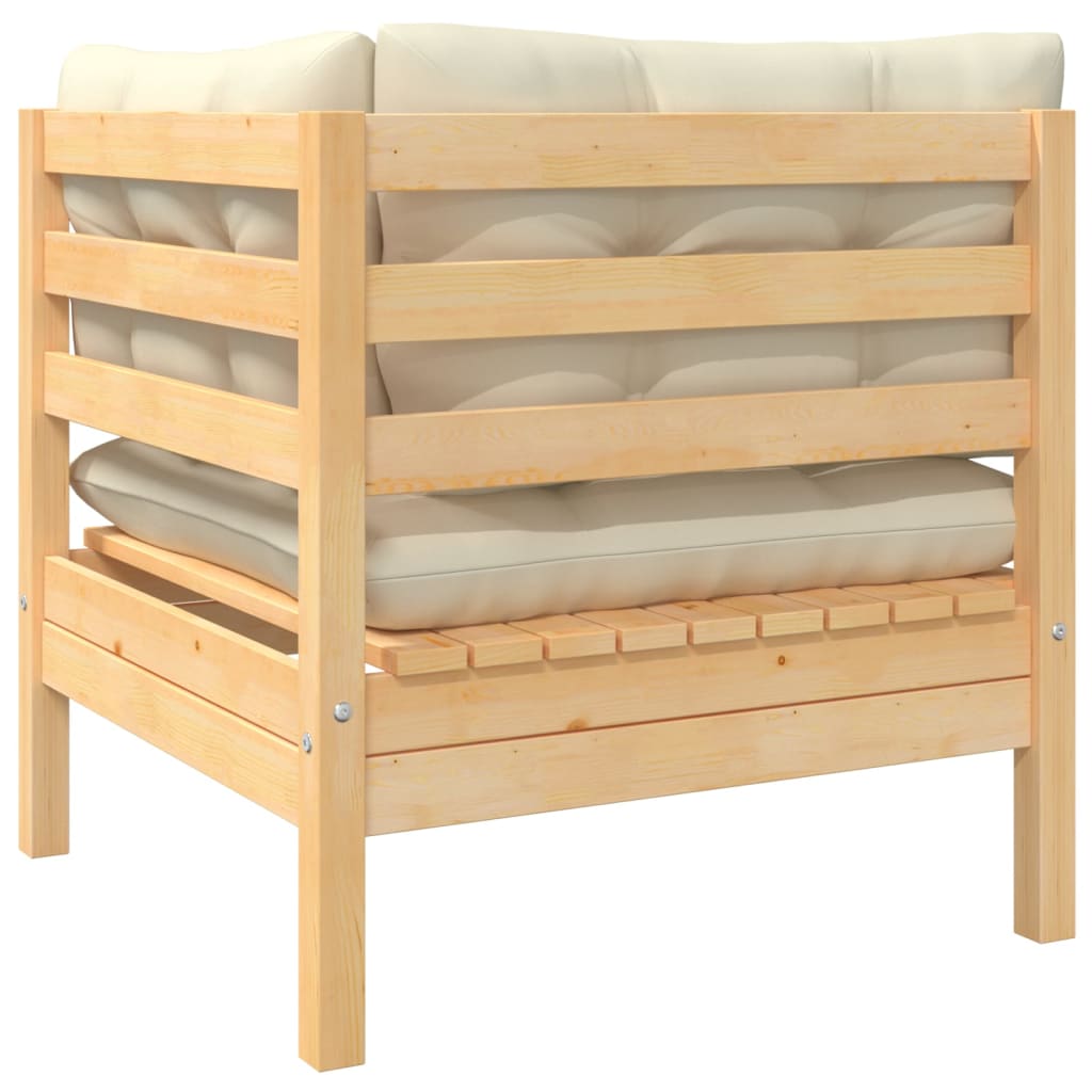 vidaXL 3 Piece Patio Lounge Set with Cream Cushions Solid Pinewood-2