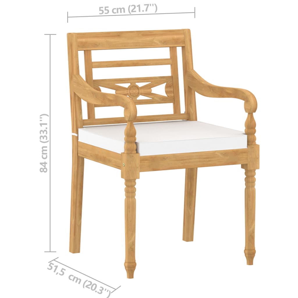 vidaXL Batavia Chairs Patio Garden Lounge Chair with Cushions Solid Wood Teak-44