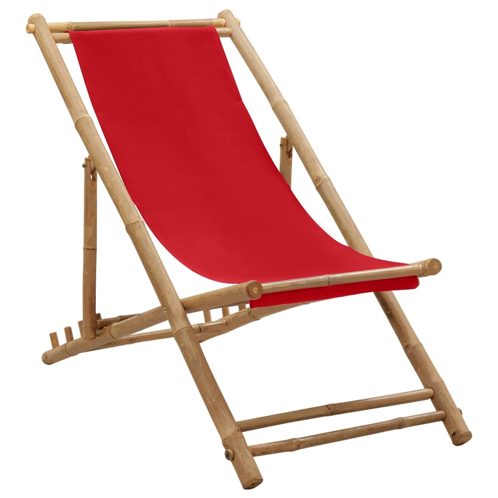 vidaXL Deck Chair Patio Sling Chair for Balcony Deck Porch Bamboo and Canvas-5