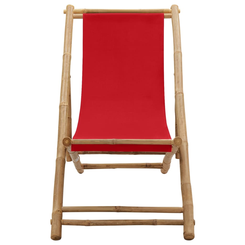 vidaXL Deck Chair Patio Sling Chair for Balcony Deck Porch Bamboo and Canvas-2