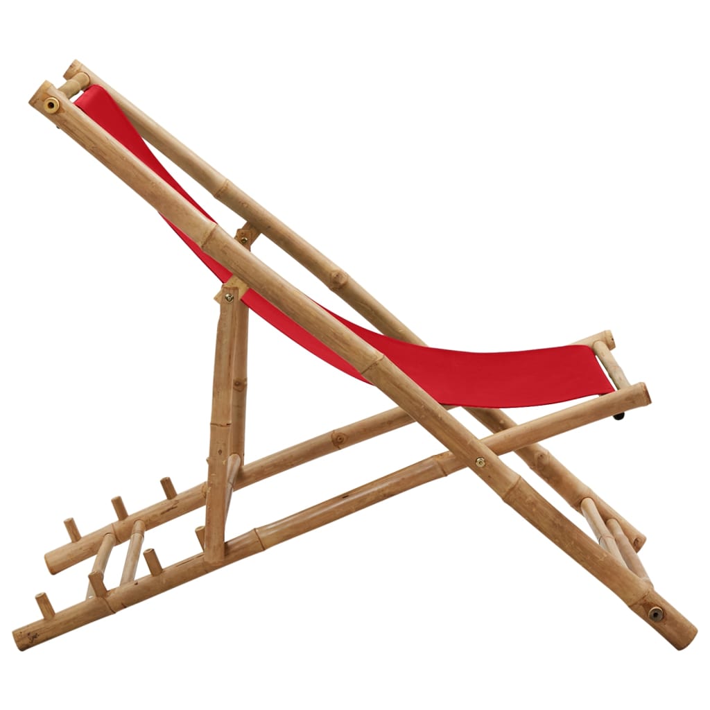 vidaXL Deck Chair Patio Sling Chair for Balcony Deck Porch Bamboo and Canvas-7