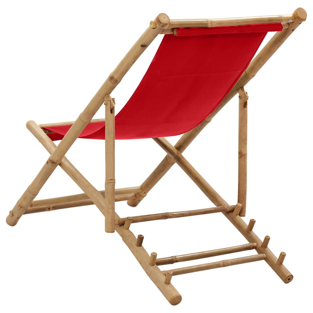 vidaXL Deck Chair Patio Sling Chair for Balcony Deck Porch Bamboo and Canvas-4
