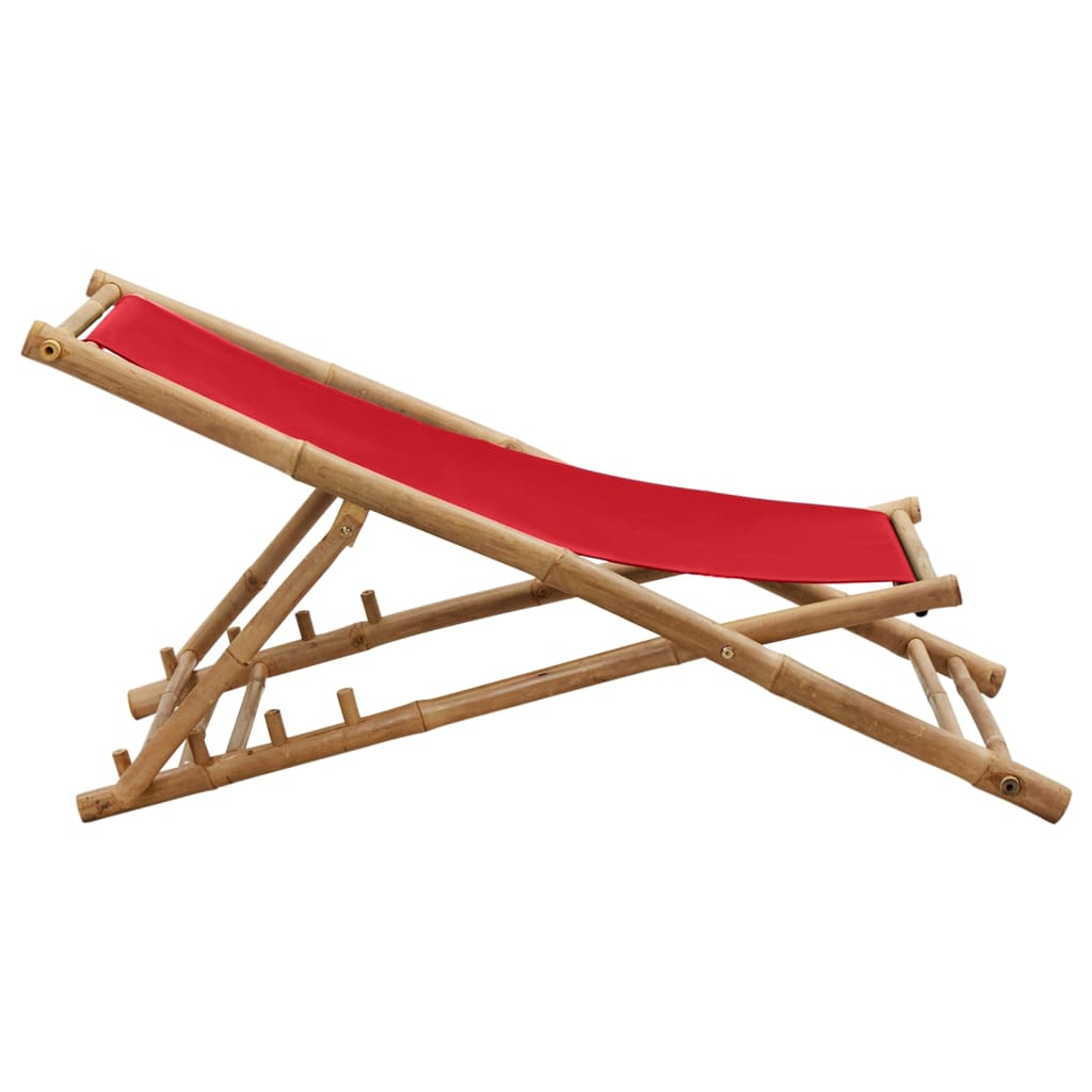 vidaXL Deck Chair Patio Sling Chair for Balcony Deck Porch Bamboo and Canvas-6