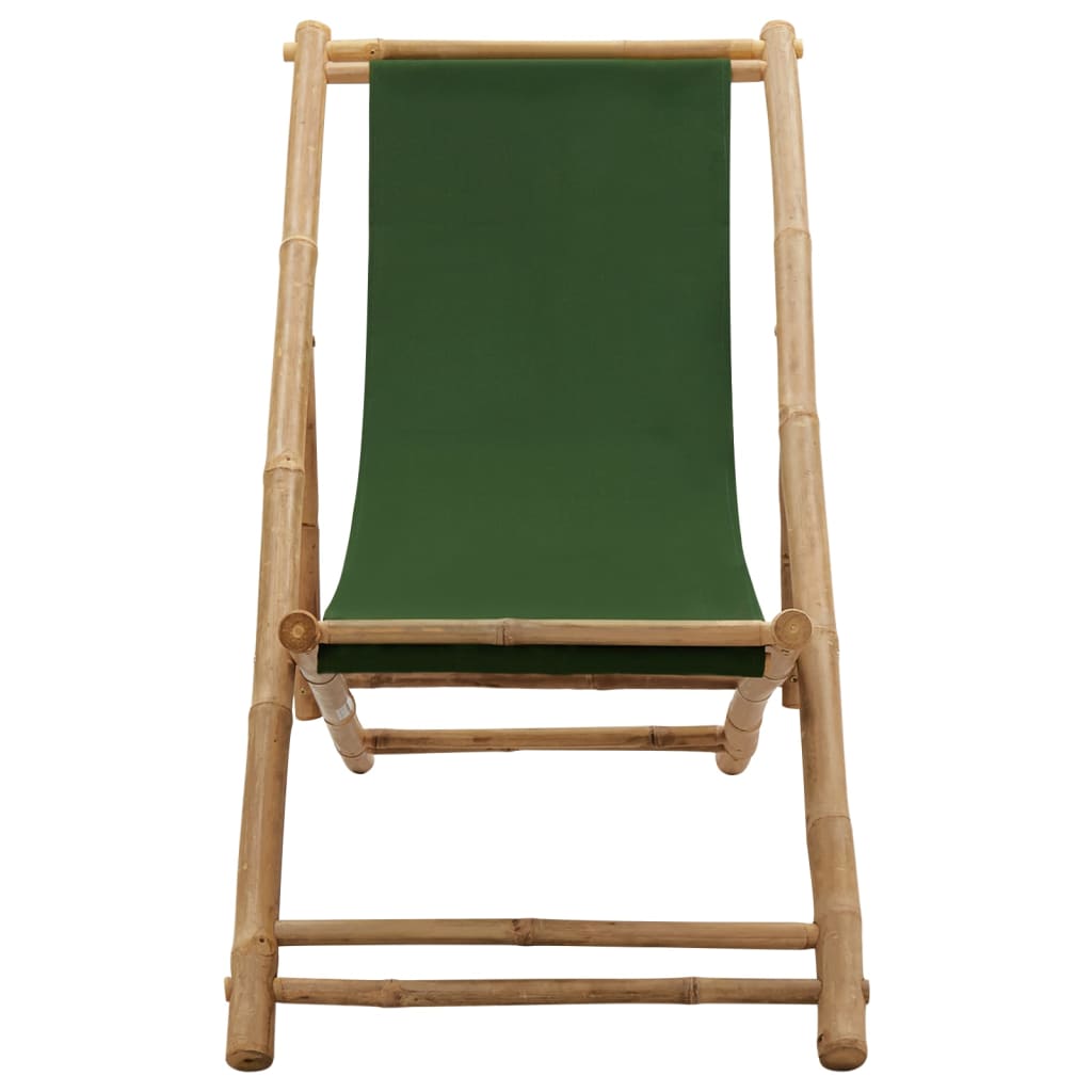 vidaXL Deck Chair Patio Sling Chair for Balcony Deck Porch Bamboo and Canvas-10