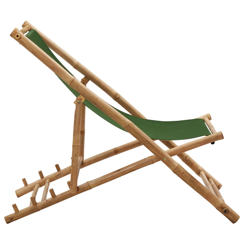 vidaXL Deck Chair Patio Sling Chair for Balcony Deck Porch Bamboo and Canvas-3