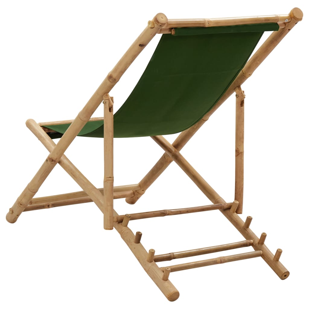 vidaXL Deck Chair Patio Sling Chair for Balcony Deck Porch Bamboo and Canvas-11