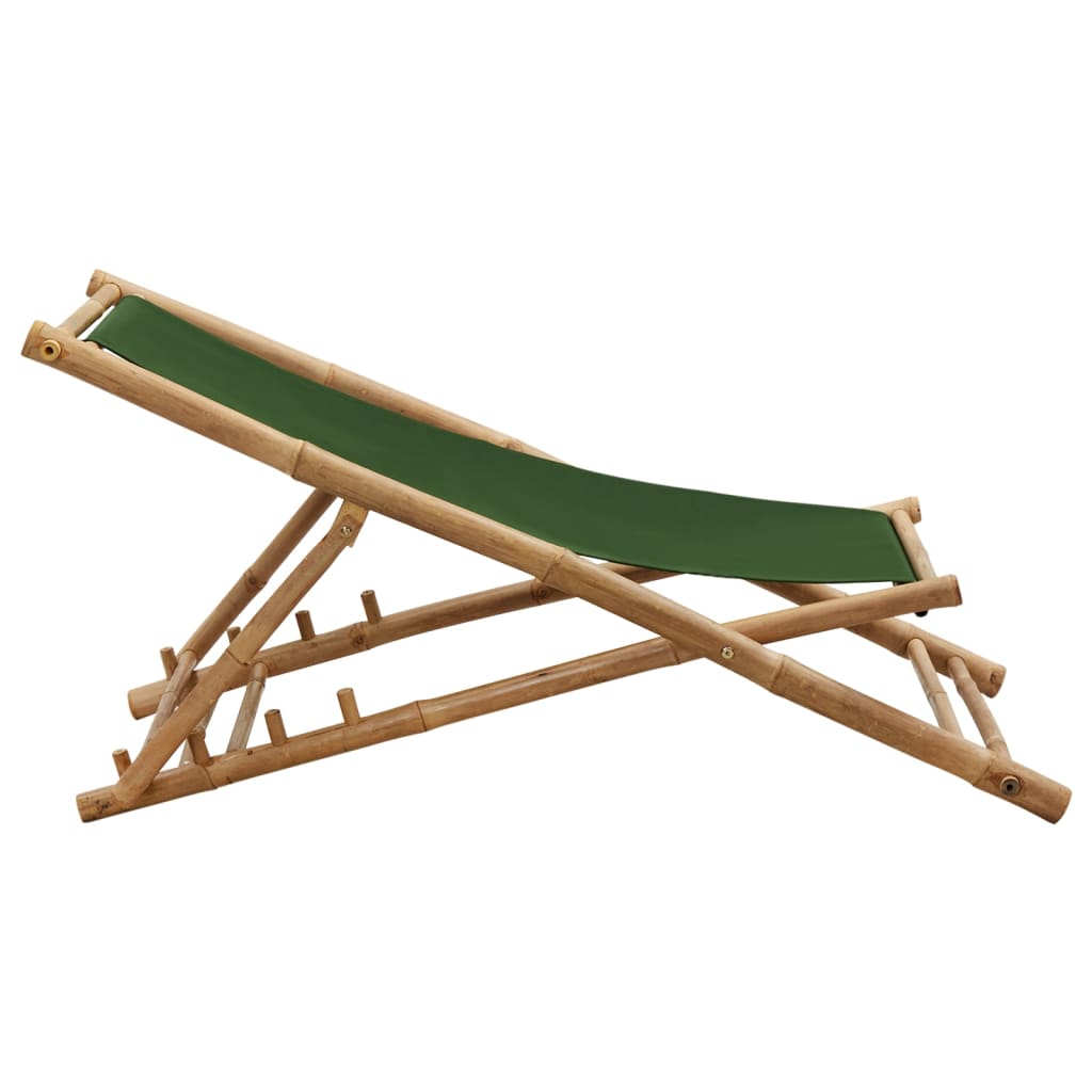 vidaXL Deck Chair Patio Sling Chair for Balcony Deck Porch Bamboo and Canvas-12