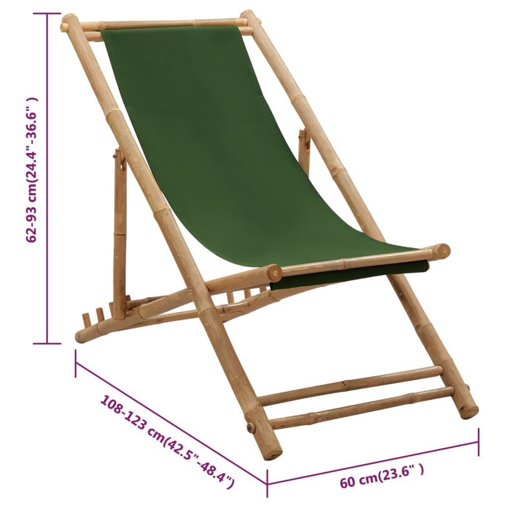 vidaXL Deck Chair Patio Sling Chair for Balcony Deck Porch Bamboo and Canvas-14